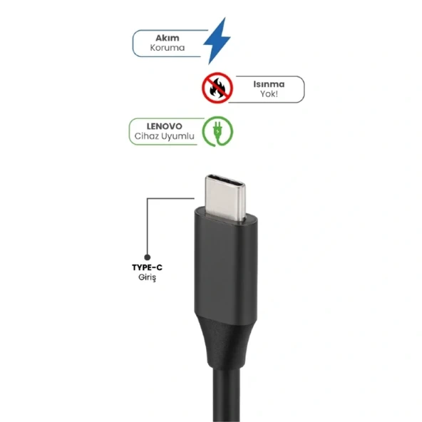 20V 3.25A TYPE-C 65W LENOVO İçin Laptop Adaptör - Resim 2