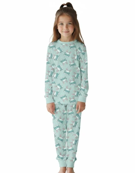 Kız Çocuk Pijama Takımı Tavşanı Desenli ELM-4089 ürün görseli 1