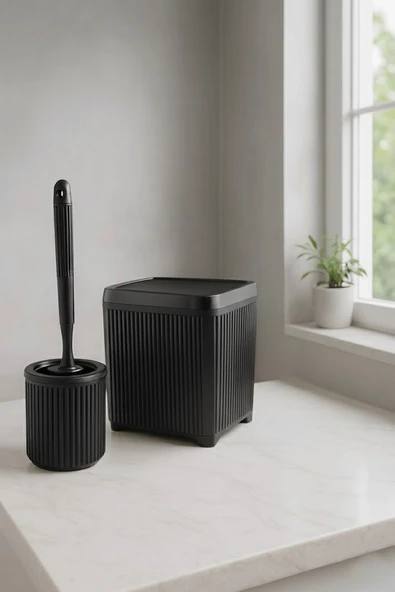 Lines Serisi Siyah Banyo Seti, 2 Parça Akrilik 5 Litre Çöp Kovası 3078 ürün görseli 1