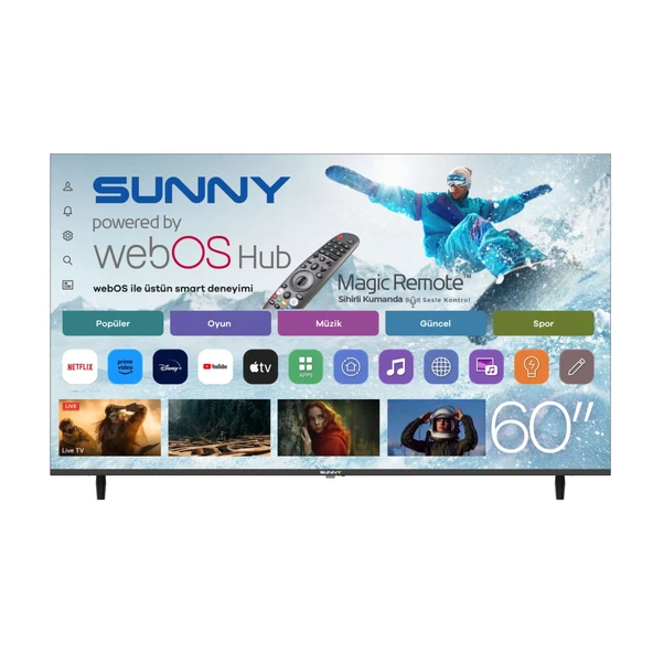 Sunny SN60LEDM-W02M 4K Ultra HD 60'' 152 Ekran Uydu Alıcılı webOS Smart LED TV ürün görseli 1