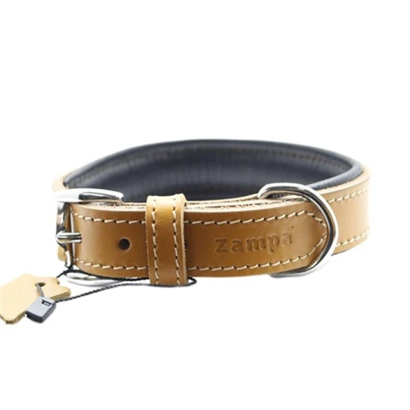 Zampa Yumuşak Dokulu Gerçek Deri Tribeca Köpek Boyun Tasması Taba 3x54 Cm ürün görseli 1
