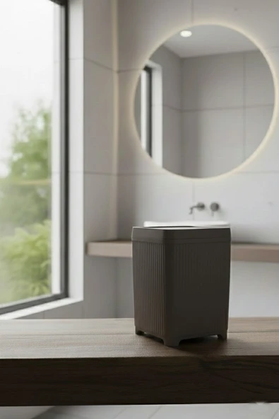 Lines Serisi Gri Banyo Seti, 2 Parça Akrilik 5 Litre Çöp Kovası 3078 - Resim 5