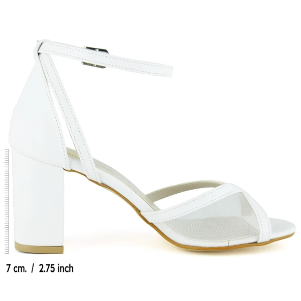 Erkan Saçmacı Charlotte Beyaz Vegan Çapraz Bantlı Fileli Kalın Topuklu Gelin Ayakkabısı - Resim 2