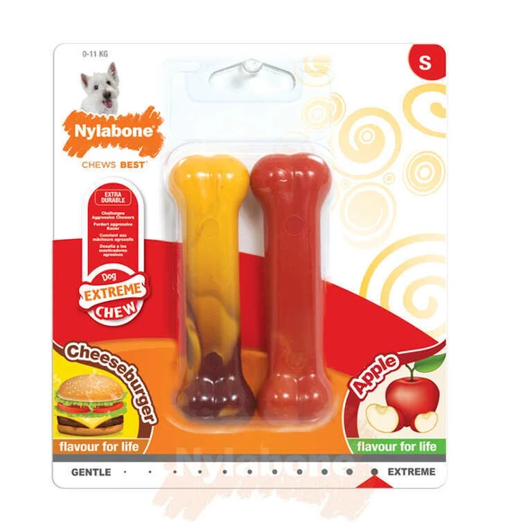 Nylabone Cheeseburger ve Elma Aromalı Köpek Çiğneme Kemiği Small ürün görseli 1