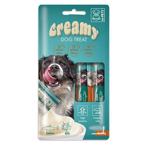 M-Pets Creamy Somonlu Sığır Etli Ek Besin ve Köpek Ödülü 4x15 Gr ürün görseli 1