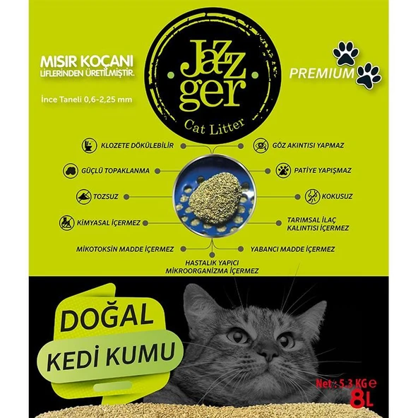 Jazzger Mısır Koçanı Topaklanan Organik Kedi Kumu 8 lt ürün görseli 1