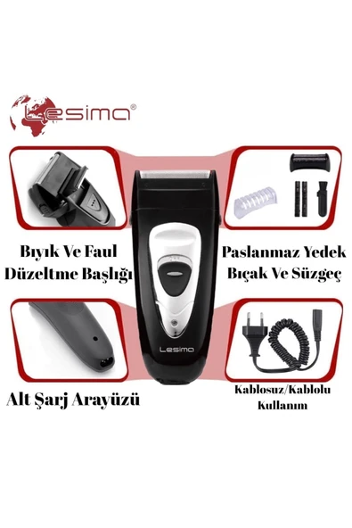 Lesima Ls-100 Gentelmen Sakal Yanak Traş Ve Faul Düzeltme Tıraş Makinesi - Resim 5