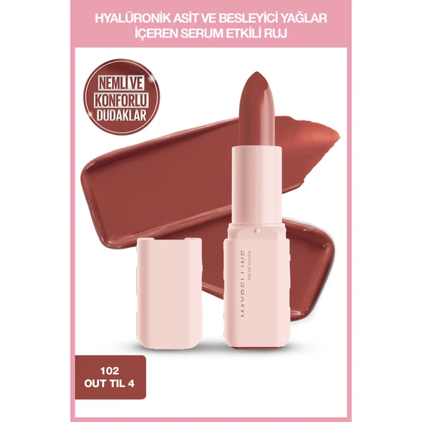 Maybelline New York Serum Etkili Hyalüronik Asit ve Besleyici Yağ İçeren Ruj - 102 Out 'Til 4 - Resim 8