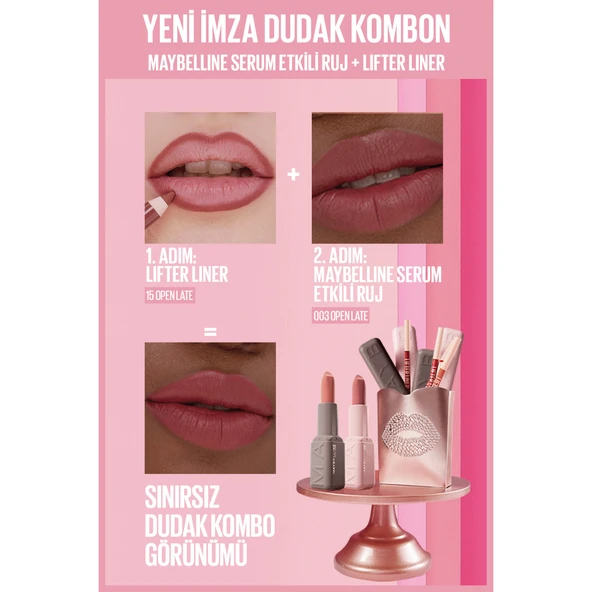 Maybelline NY Serum Etkili Hyalüronik Asit ve Besleyici Yağ İçeren Ruj - 003 Open Late - Resim 12