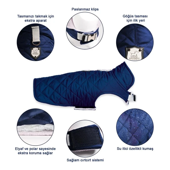 Kuccu Kuccu Soft Kapitone Köpek Montu Lacivert Large ürün görseli 1
