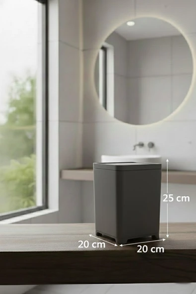 Lines Serisi Gri Banyo Seti, 2 Parça Akrilik 5 Litre Çöp Kovası 3078 - Resim 6
