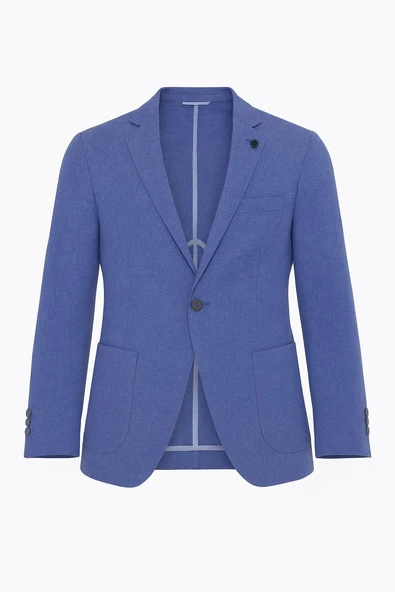 Erkek Slim Fit Blazer Ceket Tek Düğmeli Çift Yırtmaçlı Torba Cepli Yarım Astarlı - Resim 3