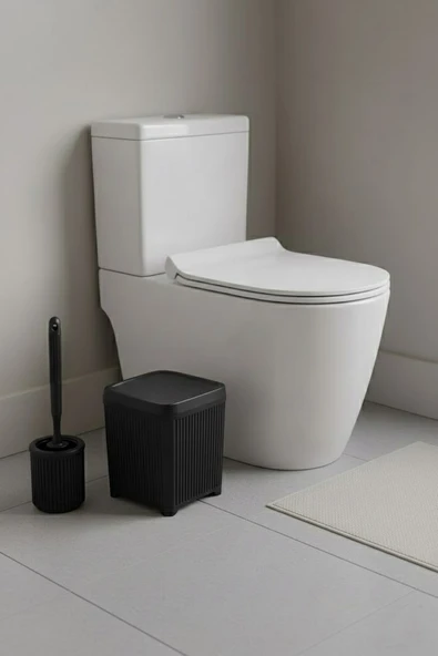 Lines Serisi Siyah Banyo Seti, 2 Parça Akrilik 5 Litre Çöp Kovası 3078 - Resim 3