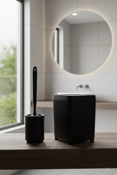 Lines Serisi Siyah Banyo Seti, 2 Parça Akrilik 5 Litre Çöp Kovası 3078 - Resim 4