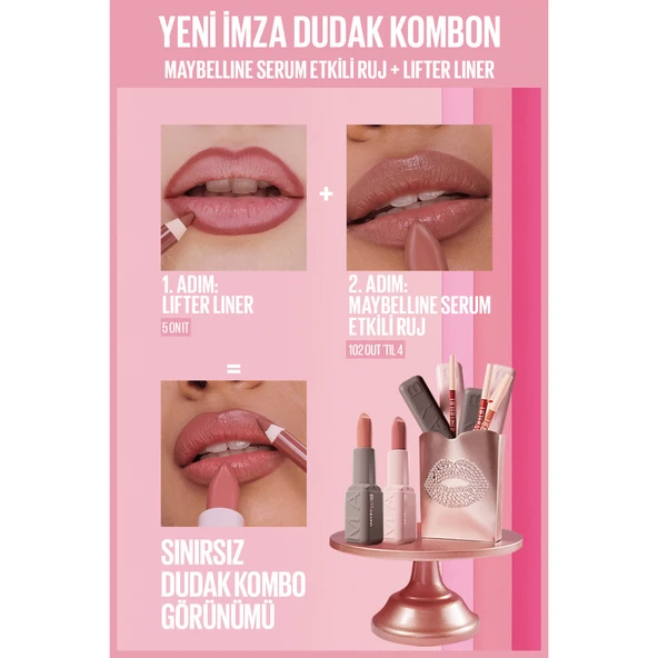 Maybelline New York Serum Etkili Hyalüronik Asit ve Besleyici Yağ İçeren Ruj - 102 Out 'Til 4 - Resim 12