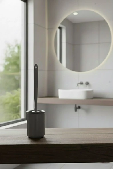 Lines Serisi Gri Banyo Seti, 2 Parça Akrilik 5 Litre Çöp Kovası 3078 - Resim 7