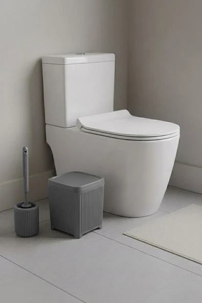 Lines Serisi Gri Banyo Seti, 2 Parça Akrilik 5 Litre Çöp Kovası 3078 - Resim 2