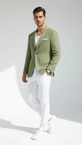 Erkek Slim Fit Blazer Ceket Tek Düğmeli Çift Yırtmaçlı Torba Cepli Yarım Astarlı - Resim 10