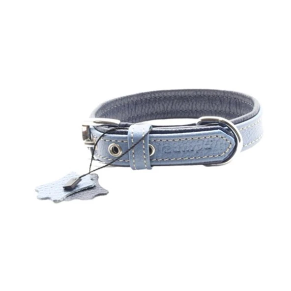 Zampa Yumuşak Dokulu Gerçek Deri Flatiron Köpek Boyun Tasması Turkuaz Lacivert 3x63 Cm ürün görseli 1