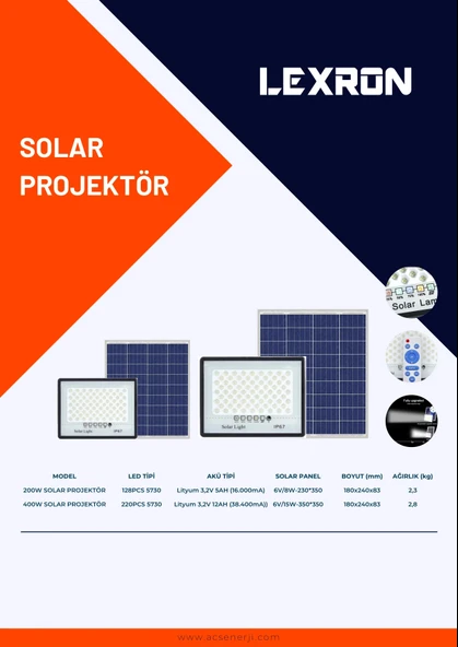 Lexron 100 W Solar Projektör - Resim 2