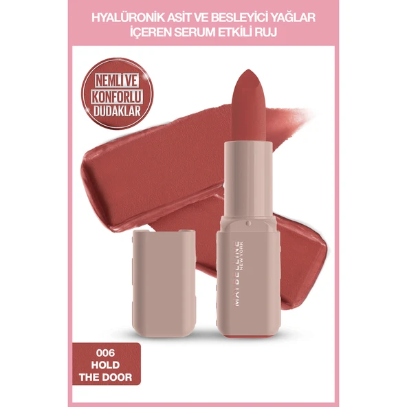 Maybelline New York Serum Etkili Hyalüronik Asit ve Besleyici Yağ İçeren Ruj - 006 Hold The Door - Resim 8