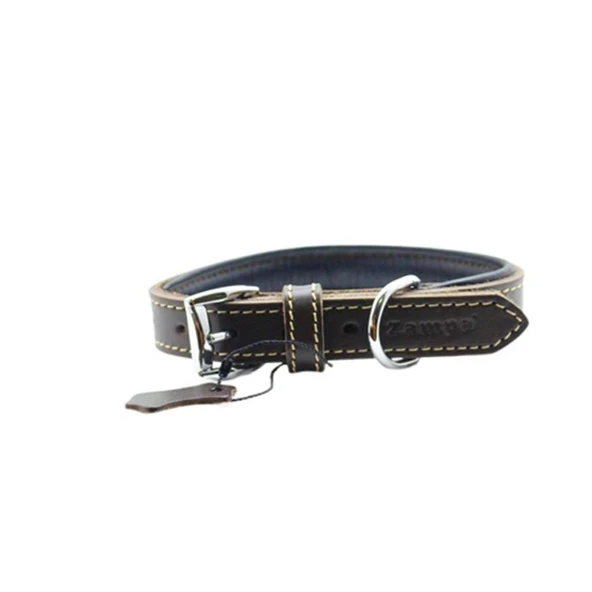 Zampa Yumuşak Dokulu Gerçek Deri Tribeca Köpek Boyun Tasması Kahvere 2,5x47 Cm ürün görseli 1