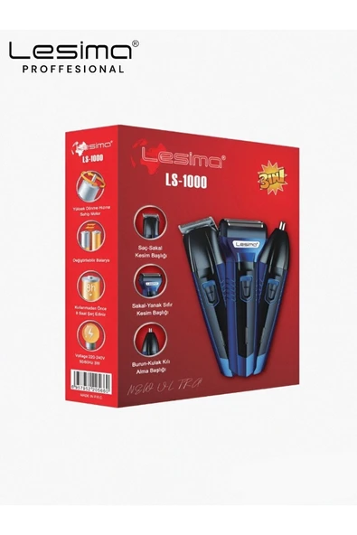 Lesima New Ultra Ls1000-3 Başlıklı Saç Sakal Yanak Burun Ense Tıraş Makinesi Traş Bakım Seti ürün görseli 1