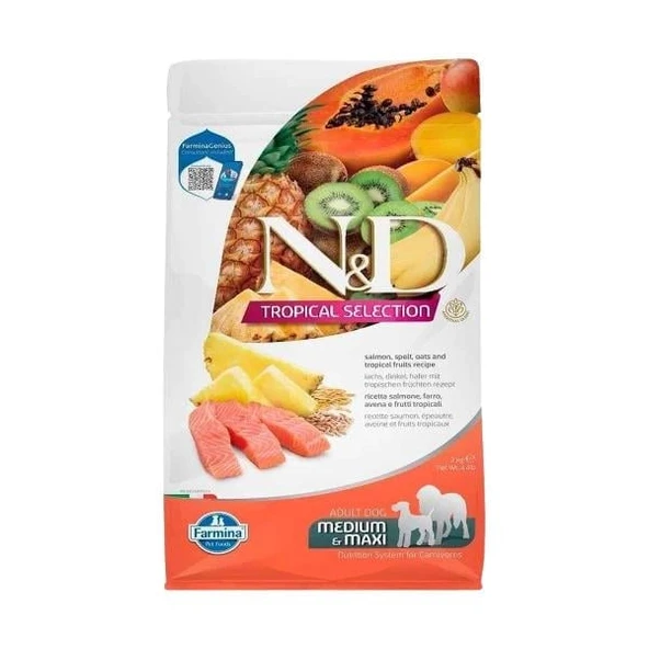 N&D Tropical Selection Somonlu ve Tropical Meyveli Orta ve Büyük Irk Yetişkin Köpek Maması 2 Kg ürün görseli 1
