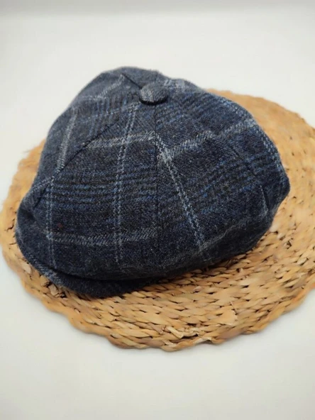 Kare Çizgi Desenli Erkek Klasik Kasket Lacivert Renk - Resim 3