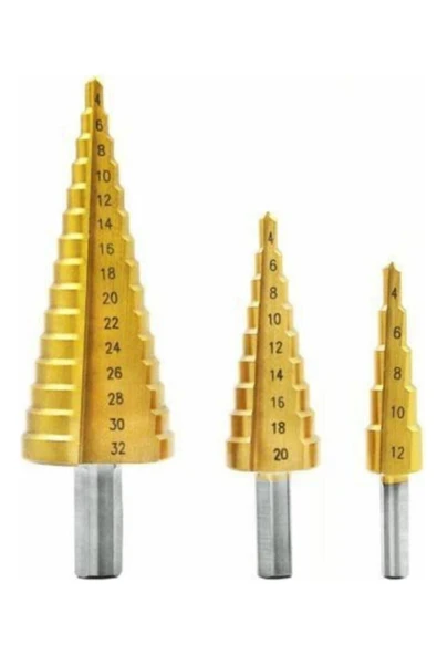 AMS NET® 3 Parça Kademeli Matkap Ucu Paslanmaz Uç Alüminyum Sac Demir Delme Seti - Resim 9