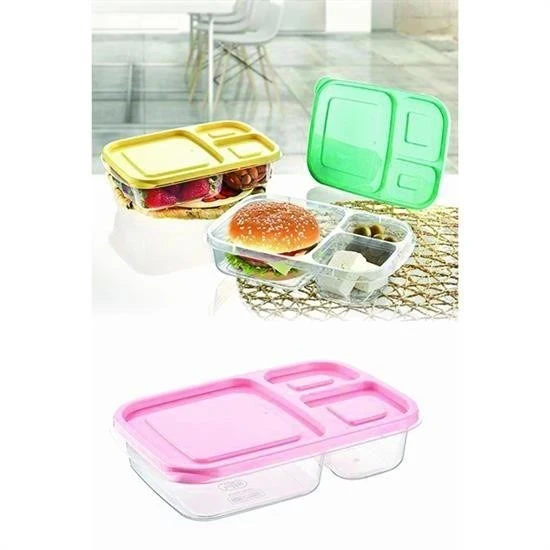 AMS NET® 3 Bölmeli Sefer Tası Pratik Kolay Gıda Diyet Saklama Erzak Kabı - Resim 10