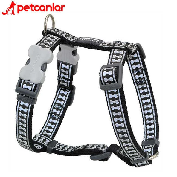 ​Red Dingo Fosforlu Kemik Desenli Köpek Göğüs Tasması Siyah 25 mm ürün görseli 1