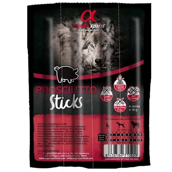 Alpha Spirit Prosciutto Sticks Köpek Ödül Maması 4X10 Gr ürün görseli 1