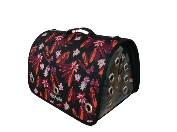 Leonpet Köpek ve Kedi Fly Bag Taşıma Çantası Siyah Çiçek Desenli 25x40x25 Cm - Resim 2