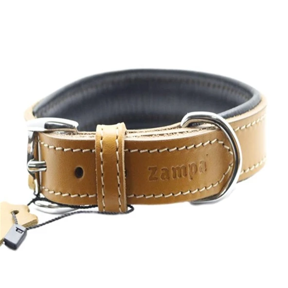 Zampa Yumuşak Dokulu Gerçek Deri Tribeca Köpek Boyun Tasması Taba 4x72 Cm ürün görseli 1