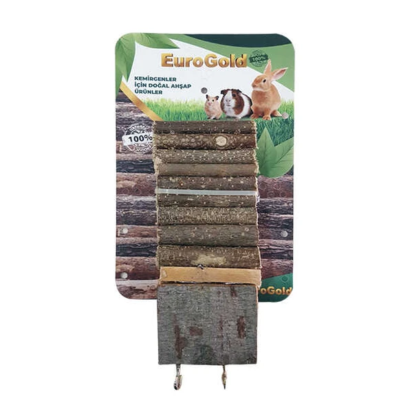 EuroGold Doğal Ahşap Kemirgen Merdiveni Çift Platformlu 7x35 Cm ürün görseli 1