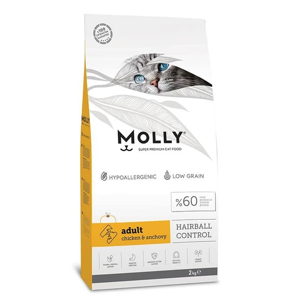 Molly Hairball Düşük Tahıllı Tavuklu Yetişkin Kedi Maması 2 Kg ürün görseli 1
