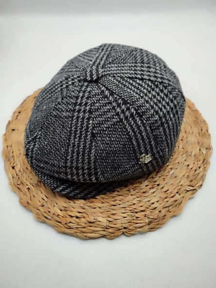 Çizgi Desenli Erkek Klasik Kasket Siyah Renk - Resim 2