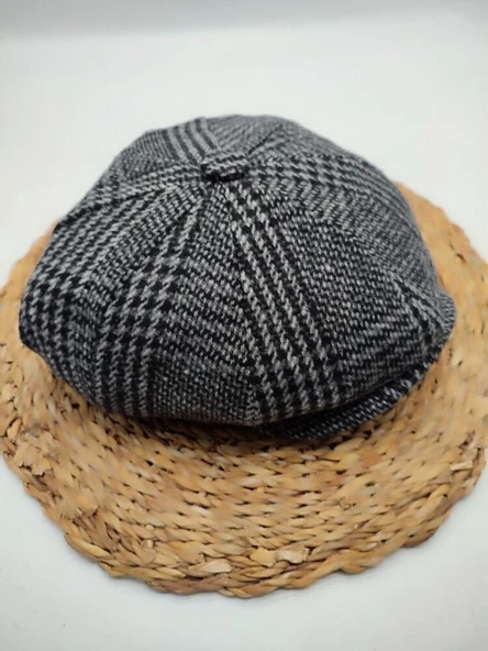 Çizgi Desenli Erkek Klasik Kasket Siyah Renk ürün görseli 1