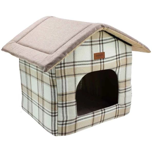 Lepus Shack House Kedi Köpek Yuvalı Yatak Ekose Krem 35x35x40 Cm ürün görseli 1