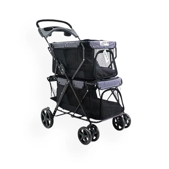 Zampa Twins Kedi ve Köpek Arabası Siyah 51x85x100 Cm ürün görseli 1
