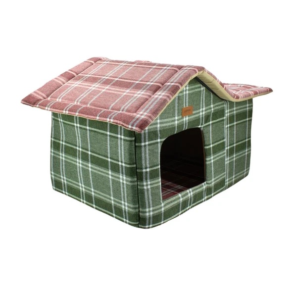 Lepus Kedi ve Köpek Cabin Kulübe Yatak Ekose Yeşil 35X60X40 Cm ürün görseli 1