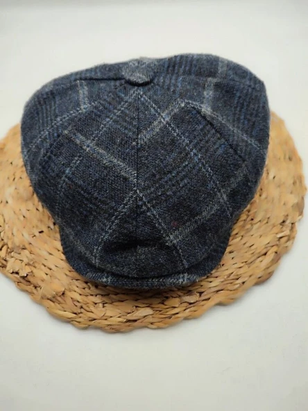 Kare Çizgi Desenli Erkek Klasik Kasket Lacivert Renk - Resim 2