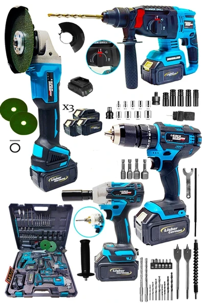 Lieber German Teknoloji L42130st 4lü Set 3x Akülü Şarjlı Kırıcı Delici Taşlama Vidalama Somun Sökme Makinesi ürün görseli 1
