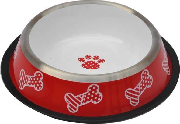 Zampa Kaymaz Tabanlı Kedi ve Köpek Kırmızı Beyaz Desenli Mama Su Kabı 64 Oz ürün görseli 1