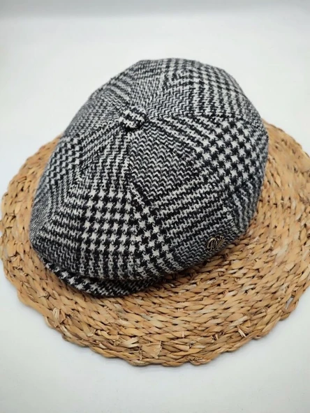 Çizgi Desenli Erkek Klasik Kasket Gri Renk - Resim 2