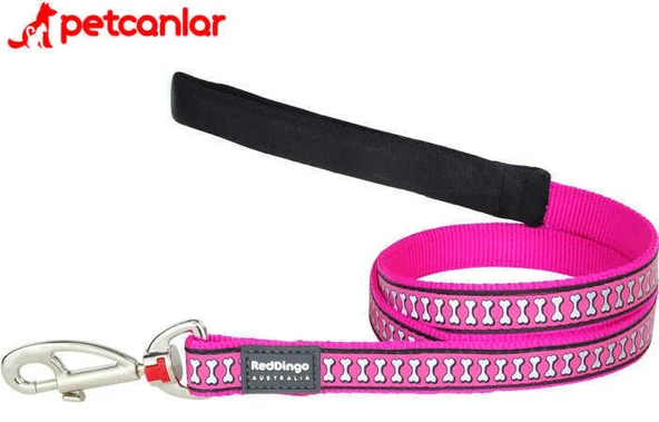 ​Red Dingo Fosforlu Kemik Desenli Uzatma Köpek Tasması Pembe 25 mm 120 Cm ürün görseli 1