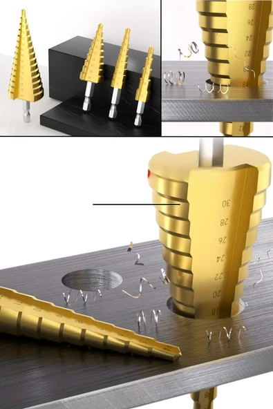 AMS NET® 3 Parça Kademeli Matkap Ucu Paslanmaz Uç Alüminyum Sac Demir Delme Seti - Resim 10