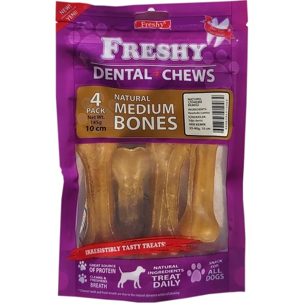 Freshy Orta Boy Natürel Dental Kemik 10 Santim 4'lü Paket Toplam 145 Gram ürün görseli 1