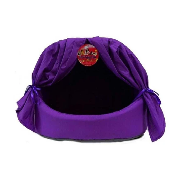 Pet Pretty Perdeli Kumaş Yuvalı Kedi Yatağı Mor 40x50x36 Cm ürün görseli 1
